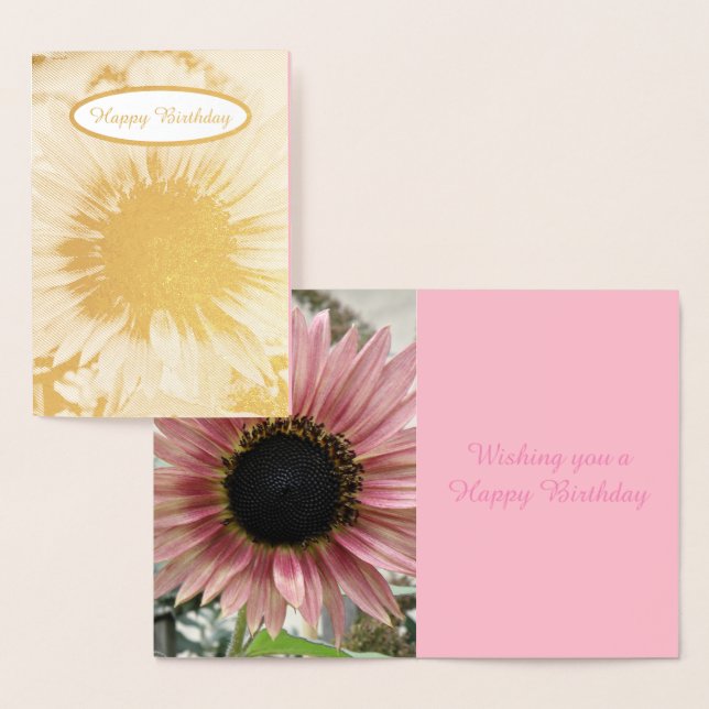 Tarjeta Con Relieve Metalizado Cumpleaños personalizado del girasol rosa pálido (Demostración)