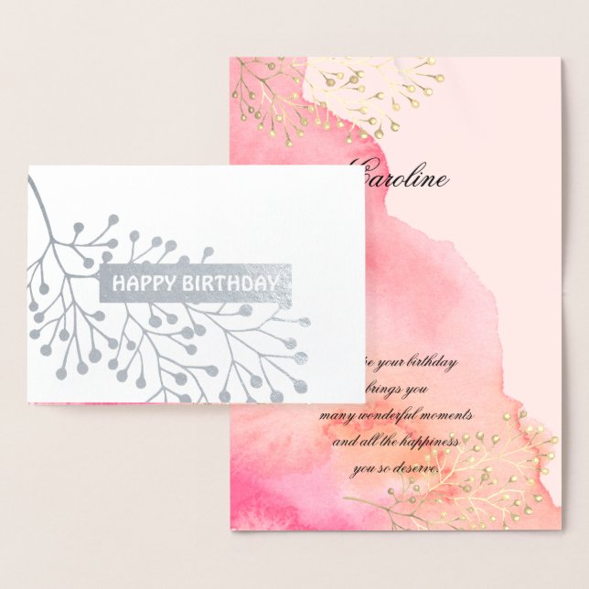 Tarjeta Con Relieve Metalizado Cumpleaños. Rosa botánico | Acuarela De Peach (Demostración)