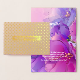 Tarjeta Con Relieve Metalizado Cumpleaños. Watercolor Floral Luxury