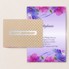 Tarjeta Con Relieve Metalizado Cumpleaños. Watercolor Floral Luxury