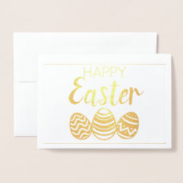 Tarjeta Con Relieve Metalizado Cute Happy Easter Eggs Simple White Gold