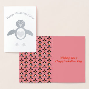 Tarjeta Con Relieve Metalizado Cute Love Heart Penguin Relieve metalizado Card