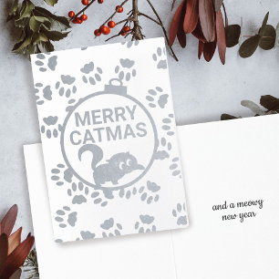 Tarjeta Con Relieve Metalizado Cute Merry Catmas Kitty Cat Mascota Navidad Tarjet