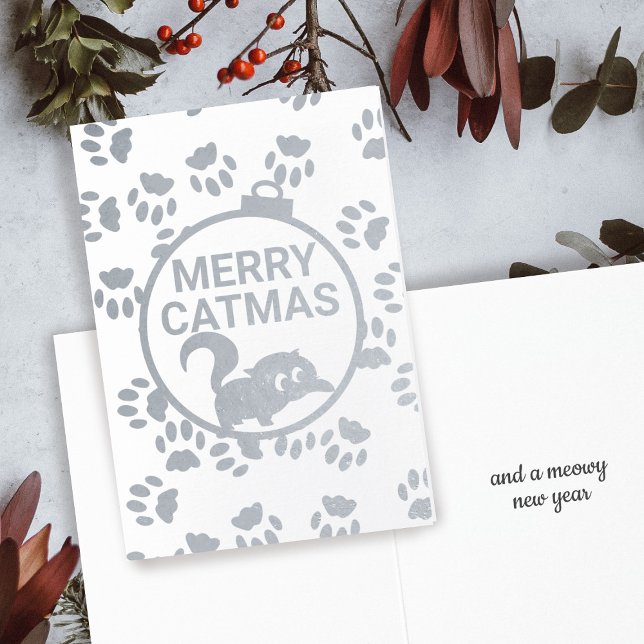 Tarjeta Con Relieve Metalizado Cute Merry Catmas Kitty Cat Relieve metalizado Nav (Merry Catmas from my black cat to yours!)