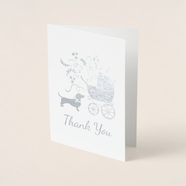 Tarjeta Con Relieve Metalizado Dachshund Weiner Perro Baby Shower Sexo Neutral (Anverso)