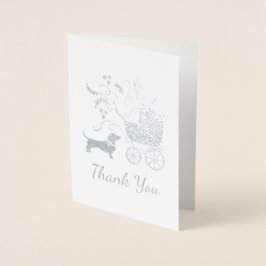 Tarjeta Con Relieve Metalizado Dachshund Wiener Dog Baby Shower Blue Boy