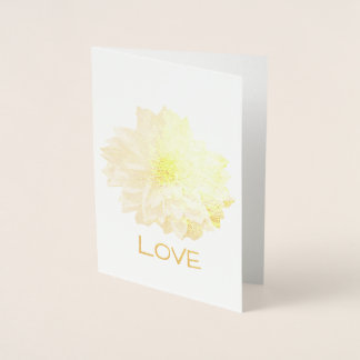 Tarjeta Con Relieve Metalizado DAHLIA FLOWER GOLD LEAF ETCHED CARD. En blanco den