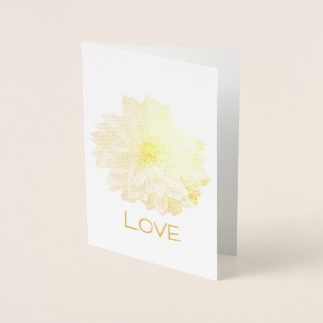 Tarjeta Con Relieve Metalizado DAHLIA FLOWER GOLD LEAF ETCHED CARD. En blanco den (Anverso)