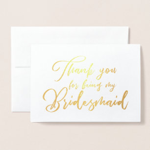 Tarjeta Con Relieve Metalizado Dama de honor Hermosa boda Gracias