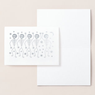 Tarjeta Con Relieve Metalizado DANCING SKELETONS HALLOWEB REAL Relieve metalizado