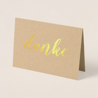 Tarjeta Con Relieve Metalizado Danke German Gracias Elegant Brush Script Gold