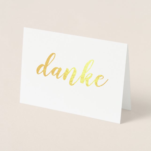Tarjeta Con Relieve Metalizado Danke German Gracias Elegant Brush Script Gold (Anverso)