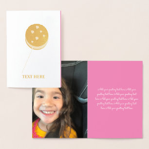 Tarjeta Con Relieve Metalizado Día de San Valentín Cookie Cake Pop Hearts Gold