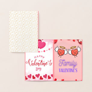 Tarjeta Con Relieve Metalizado Día de San Valentín familiar 