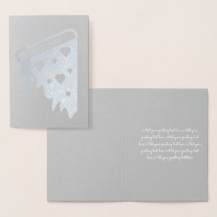Tarjeta Con Relieve Metalizado Día de San Valentín Pizza Gris Plateado