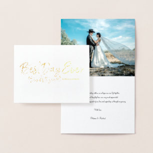 Tarjeta Con Relieve Metalizado Día Más Hermoso Elegante Foto de Agradecimiento de