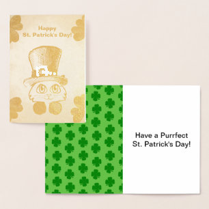 Tarjeta Con Relieve Metalizado Dibujo de gato y piedras de San Patricio, ZKOA