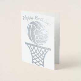 Tarjeta Con Relieve Metalizado Diseño de bolas temáticas de Netball Feliz cumplea