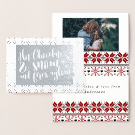 Tarjeta Con Relieve Metalizado Diseño de rima de nieve y chocolate caliente