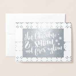 Tarjeta Con Relieve Metalizado Diseño de rima de nieve y chocolate caliente