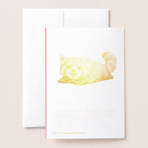 Tarjeta Con Relieve Metalizado Diseño Kawaii de Animal Panda Rojo Lindo Relajándo