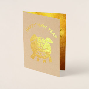 Tarjeta Con Relieve Metalizado Divertido 2 Cerdo de Dibujos Animados Año Zodiaco 
