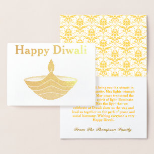 Tarjeta Con Relieve Metalizado Diwali Feliz Personalizado en Oro