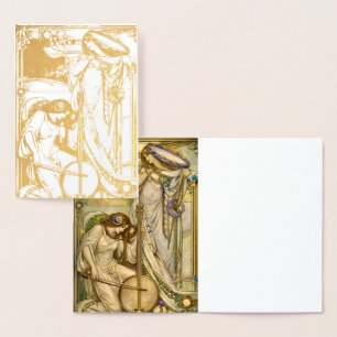 Tarjeta Con Relieve Metalizado Doncellas de la Música Art Nouveau Ilustración Vin