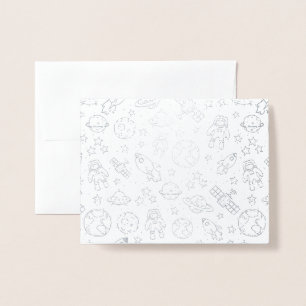 Tarjeta Con Relieve Metalizado Doodles espaciales
