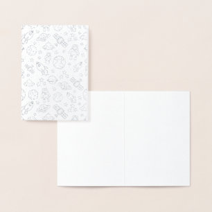 Tarjeta Con Relieve Metalizado Doodles espaciales
