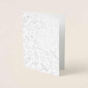 Tarjeta Con Relieve Metalizado Doodles espaciales