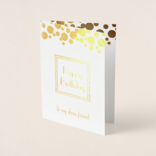 Tarjeta Con Relieve Metalizado dorado retro confetti - feliz cumpleaños