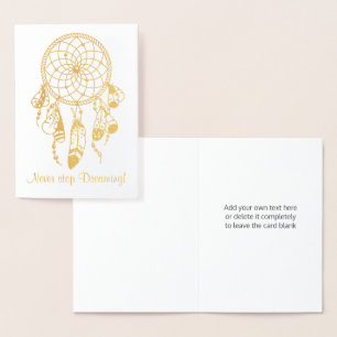 Tarjeta Con Relieve Metalizado Dreamcatcher tribal nunca deja de soñar