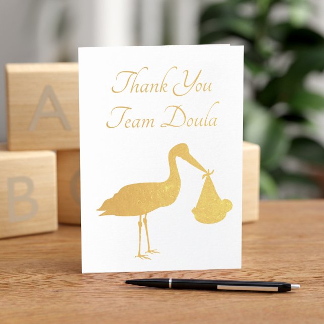 Tarjeta Con Relieve Metalizado Dula, enfermera de parto de tormentas, equipo de p (Thank your birthing team with this real foil stork thank you card. Just add your message)