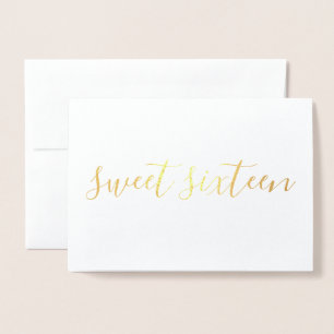 Tarjeta Con Relieve Metalizado Dulce Dieciséis caligrafías simples Gold