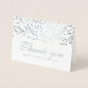 Tarjeta Con Relieve Metalizado Dulce Dieciséis Fiestas Gracias Silver Confetti