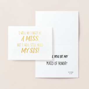 Tarjeta Con Relieve Metalizado efecto metalizado dorado Divertida dama de honor