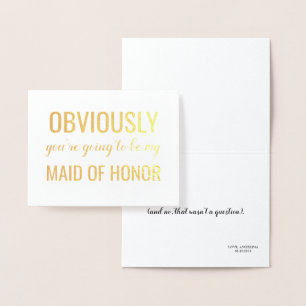 Tarjeta Con Relieve Metalizado efecto metalizado dorado Divertida dama de honor