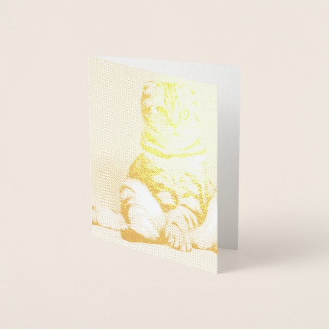 Tarjeta Con Relieve Metalizado El Gatito Cute Se Extiende (Anverso)