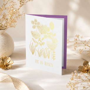 Tarjeta Con Relieve Metalizado Él ha resucitado Pascua Elegante Hoja de Oro