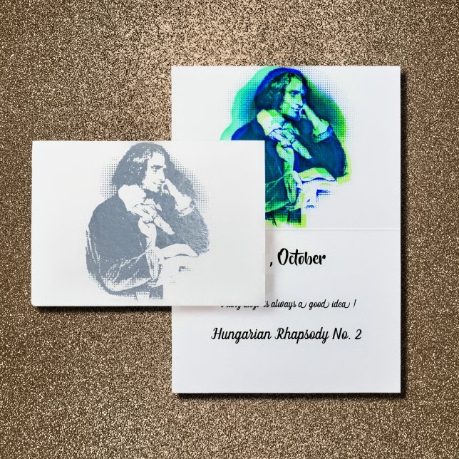 Tarjeta Con Relieve Metalizado el joven Franz Liszt - retrato plateado (Subido por el creador)