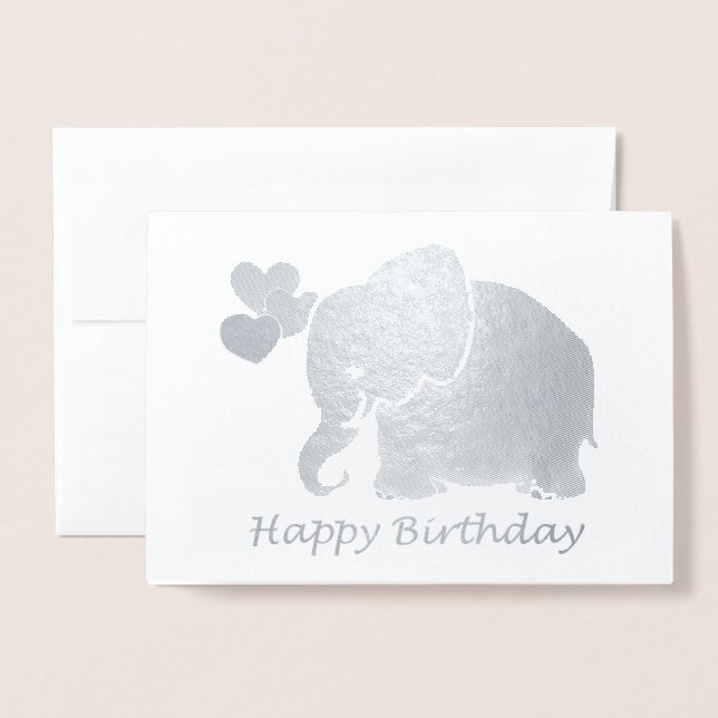 Tarjeta Con Relieve Metalizado Elefante Bebé Plateado Con Globos Feliz Cumpleaños (Anverso con sobre)