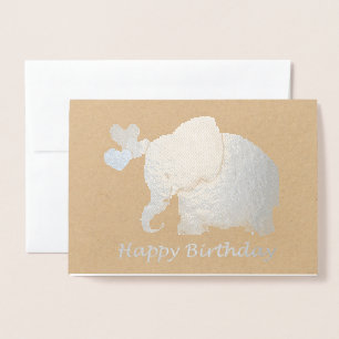 Tarjeta Con Relieve Metalizado Elefante de plata del bebé con feliz cumpleaños de