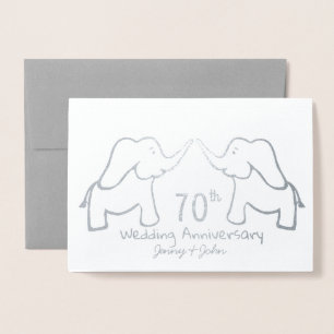 Tarjeta Con Relieve Metalizado elefante del 70 aniversario del Boda Platino