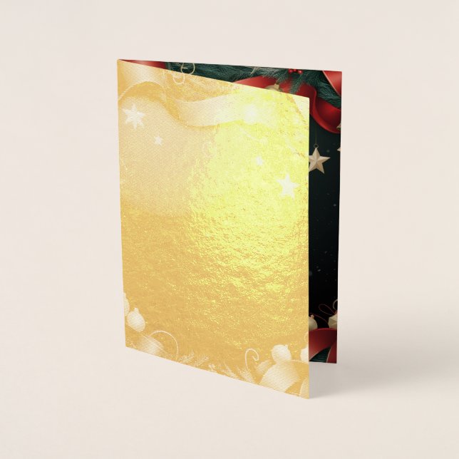 Tarjeta Con Relieve Metalizado Elegant Christmas Frame Background with Gold Stars (Anverso)