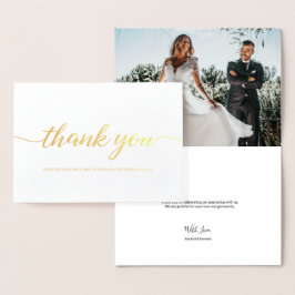 Tarjeta Con Relieve Metalizado Elegant Custom Wedding Photo Script gracias