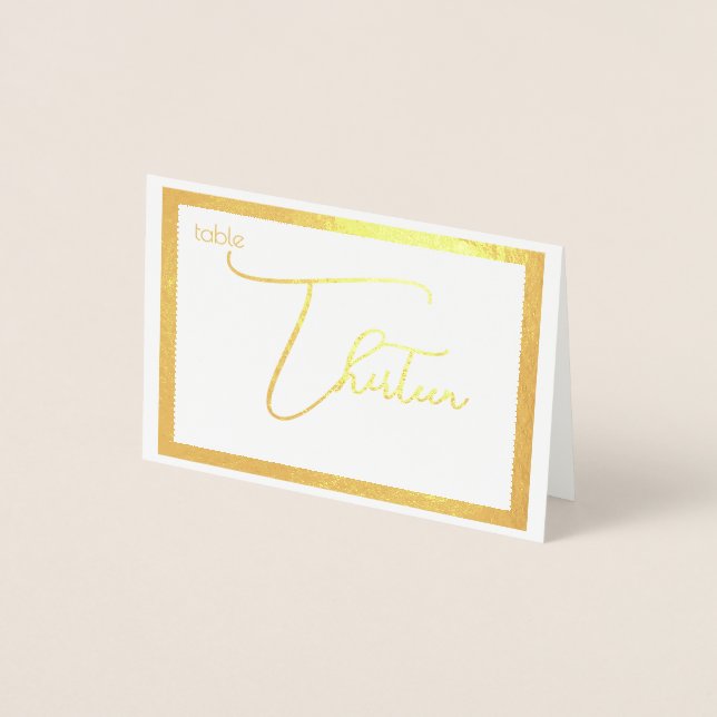 Tarjeta Con Relieve Metalizado Elegant Foil Wedding Table Number Tent - THIRTEEN (Anverso)