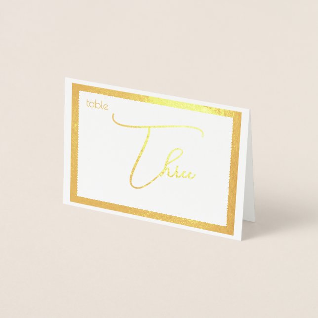 Tarjeta Con Relieve Metalizado Elegant Foil Wedding Table Number Tent - THREE (Anverso)
