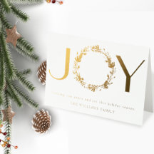 Elegant "JOY" real foil Holiday Folded Card