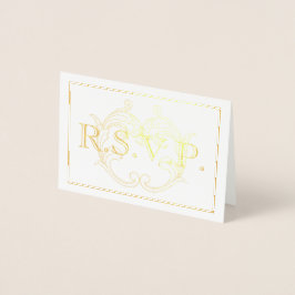 Tarjeta Con Relieve Metalizado Elegant Vintage Gold Flourish RSVP Foil Card